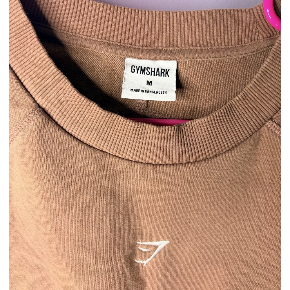 Gymshark‎ Cropped Sweatshirt Women M Brown Pullover Crew Neck Logo Athletic Gym - Picture 3 of 6
